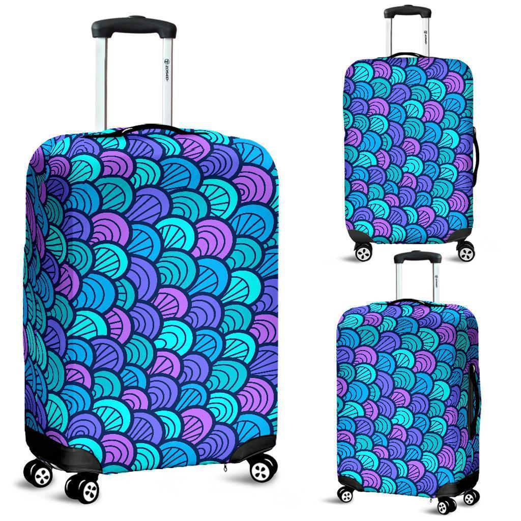 Teal Pink Mermaid Scales Pattern Print Luggage Cover GearFrost