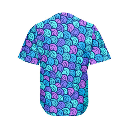 Teal Pink Mermaid Scales Pattern Print Men's Baseball Jersey