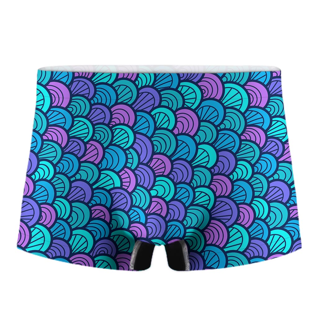 Teal Pink Mermaid Scales Pattern Print Men's Boxer Briefs