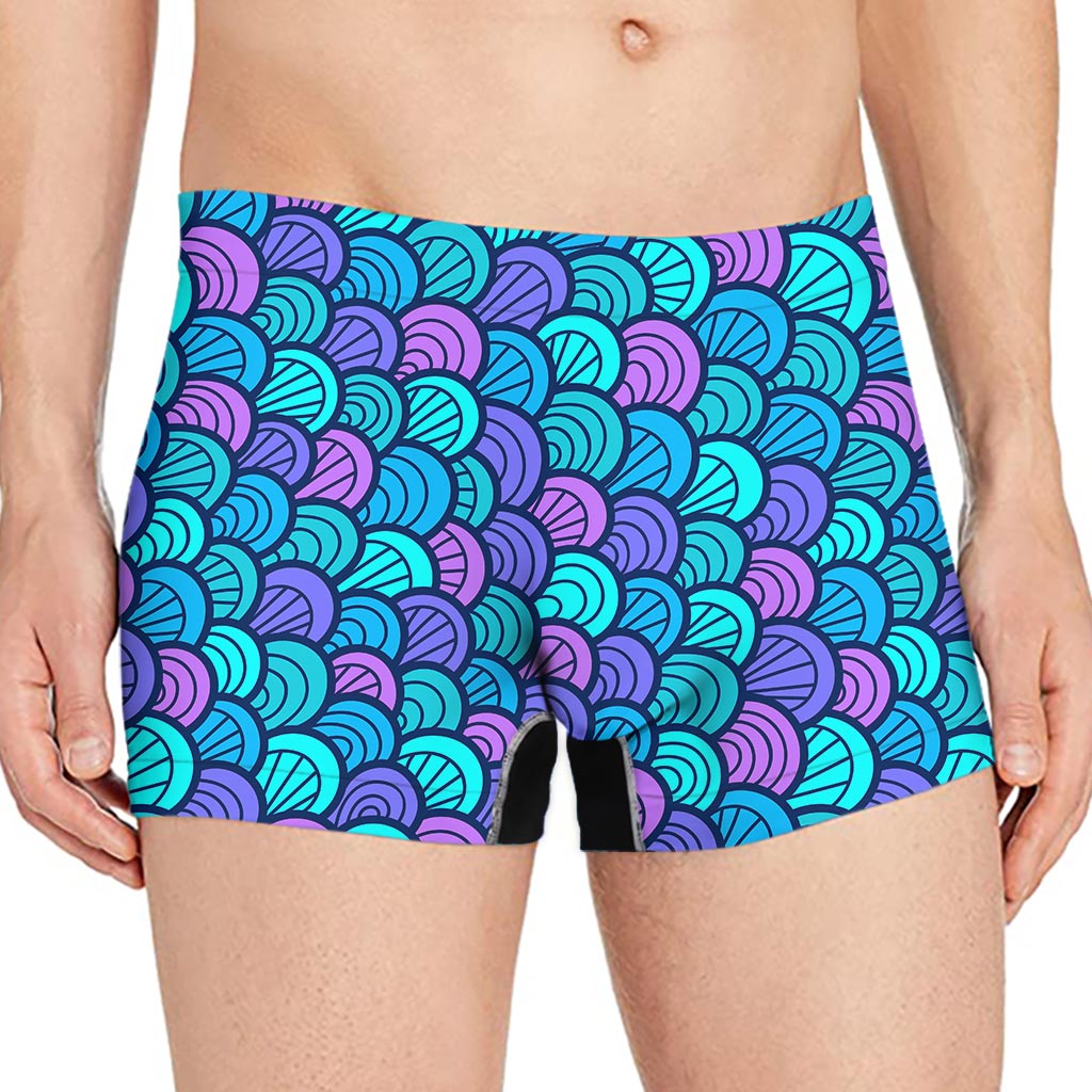 Teal Pink Mermaid Scales Pattern Print Men's Boxer Briefs