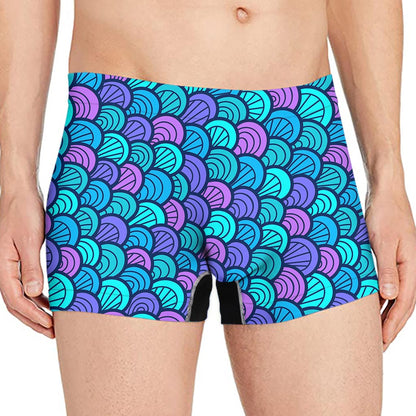Teal Pink Mermaid Scales Pattern Print Men's Boxer Briefs
