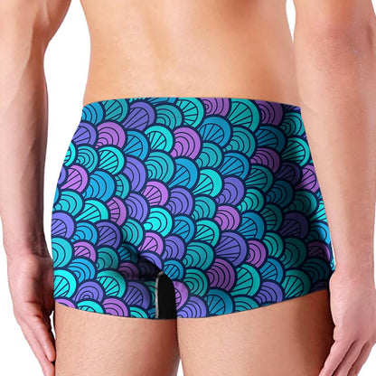 Teal Pink Mermaid Scales Pattern Print Men's Boxer Briefs