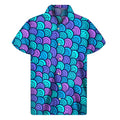 Teal Pink Mermaid Scales Pattern Print Men's Short Sleeve Shirt