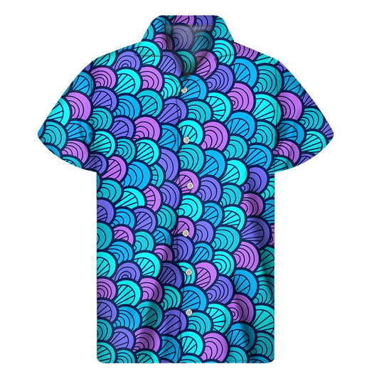 Teal Pink Mermaid Scales Pattern Print Men's Short Sleeve Shirt