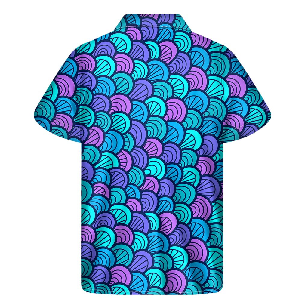Teal Pink Mermaid Scales Pattern Print Men's Short Sleeve Shirt