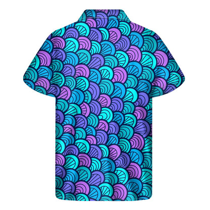 Teal Pink Mermaid Scales Pattern Print Men's Short Sleeve Shirt