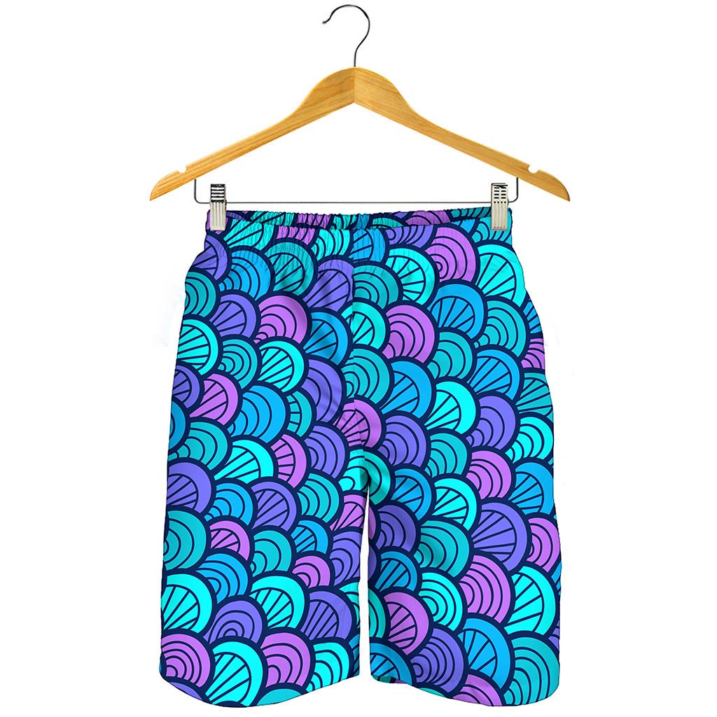 Teal Pink Mermaid Scales Pattern Print Men's Shorts