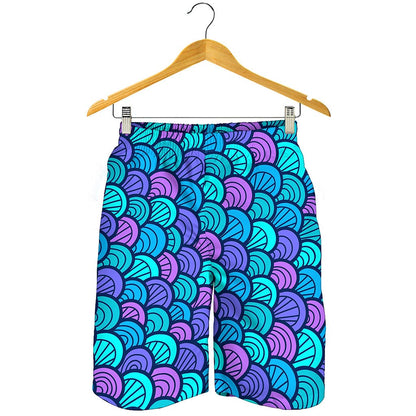 Teal Pink Mermaid Scales Pattern Print Men's Shorts