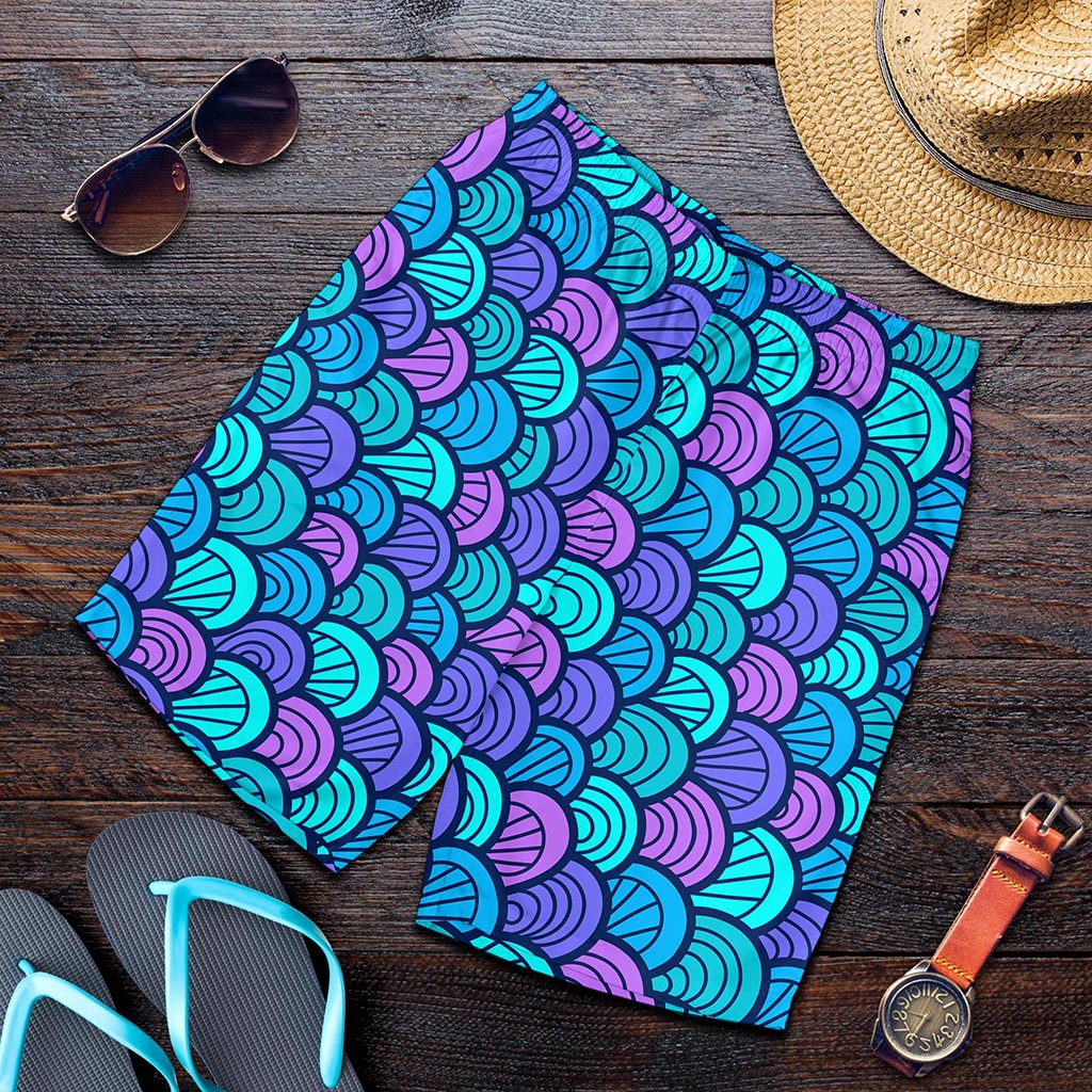 Teal Pink Mermaid Scales Pattern Print Men's Shorts
