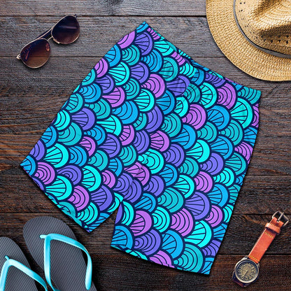Teal Pink Mermaid Scales Pattern Print Men's Shorts