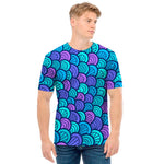Teal Pink Mermaid Scales Pattern Print Men's T-Shirt