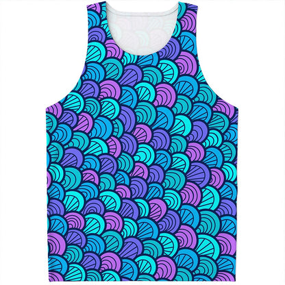 Teal Pink Mermaid Scales Pattern Print Men's Tank Top