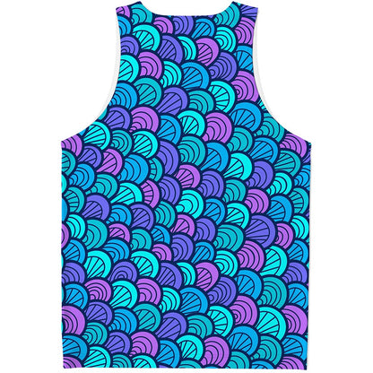 Teal Pink Mermaid Scales Pattern Print Men's Tank Top