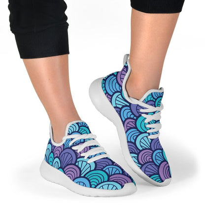 Teal Pink Mermaid Scales Pattern Print Mesh Knit Shoes GearFrost