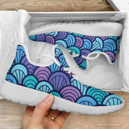 Teal Pink Mermaid Scales Pattern Print Mesh Knit Shoes GearFrost