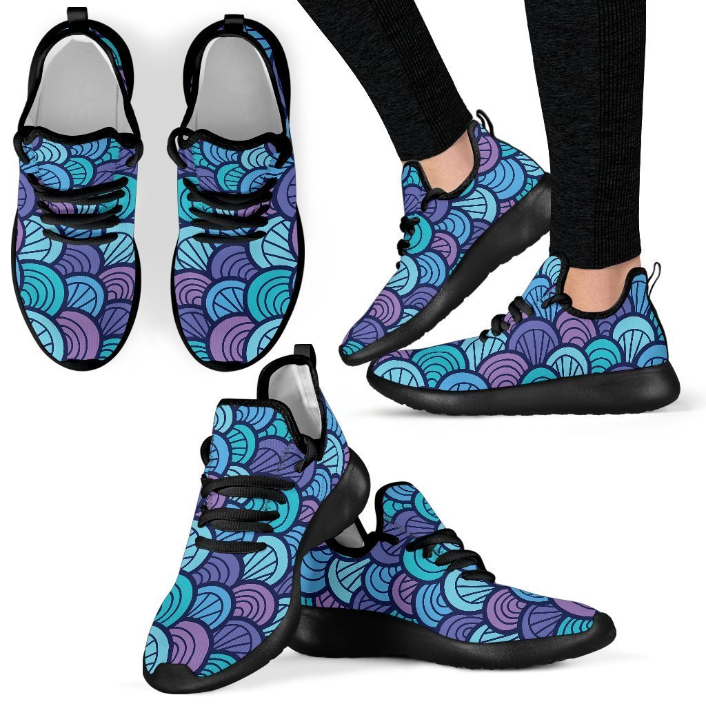 Teal Pink Mermaid Scales Pattern Print Mesh Knit Shoes GearFrost