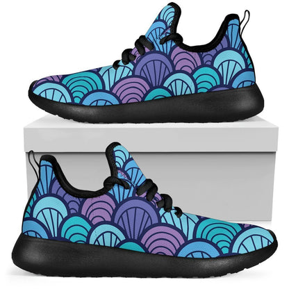 Teal Pink Mermaid Scales Pattern Print Mesh Knit Shoes GearFrost