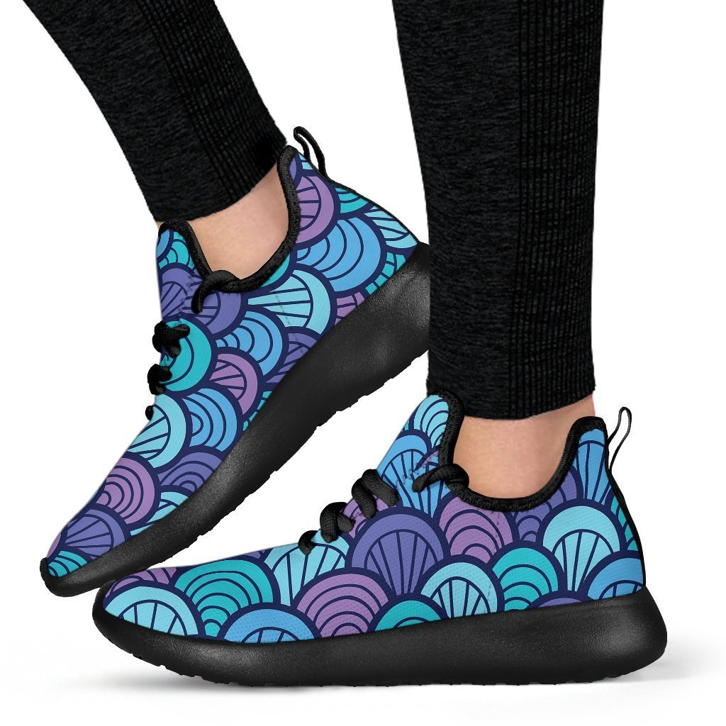 Teal Pink Mermaid Scales Pattern Print Mesh Knit Shoes GearFrost