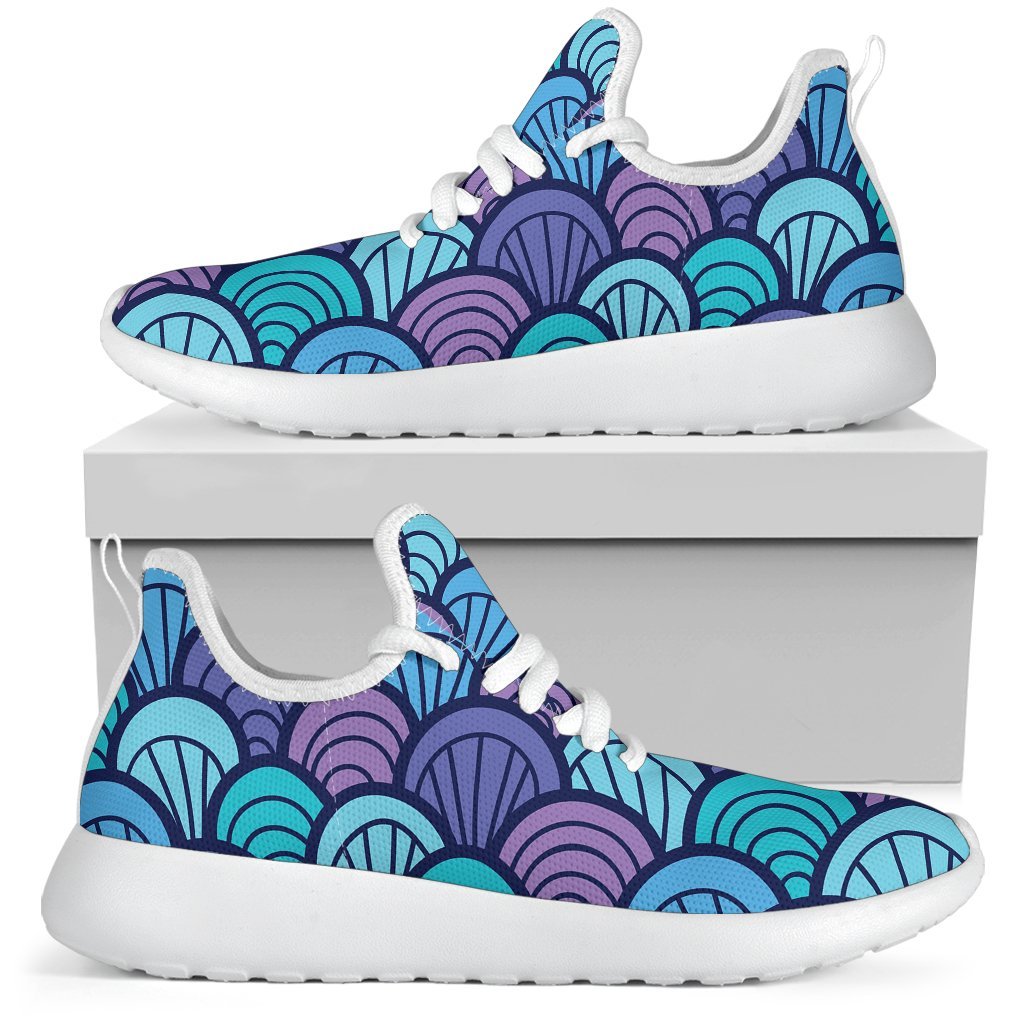 Teal Pink Mermaid Scales Pattern Print Mesh Knit Shoes GearFrost