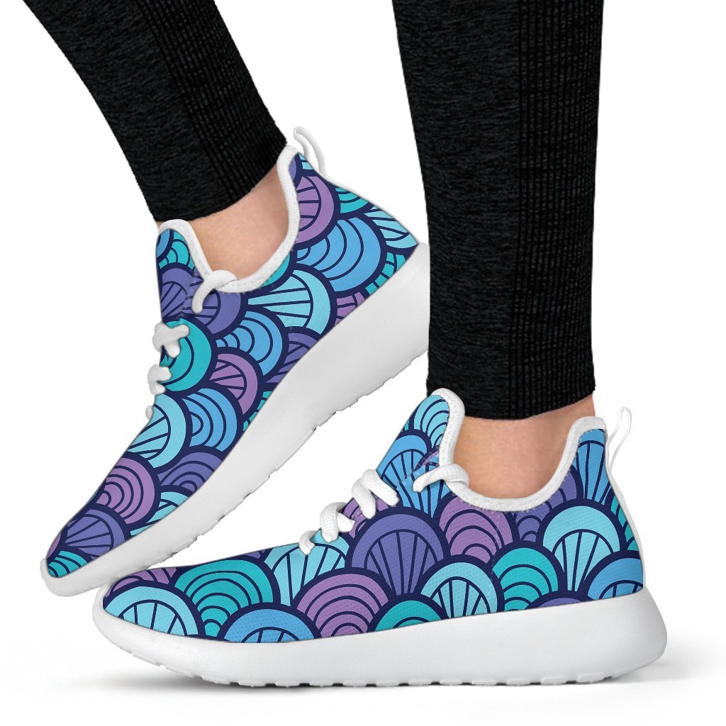 Teal Pink Mermaid Scales Pattern Print Mesh Knit Shoes GearFrost