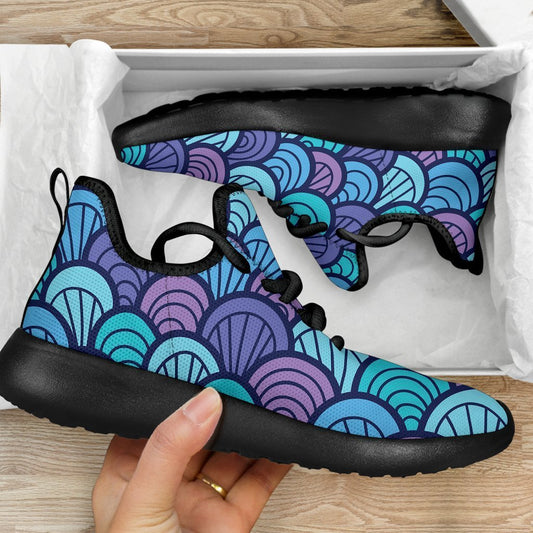 Teal Pink Mermaid Scales Pattern Print Mesh Knit Shoes GearFrost