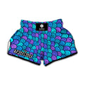 Teal Pink Mermaid Scales Pattern Print Muay Thai Boxing Shorts