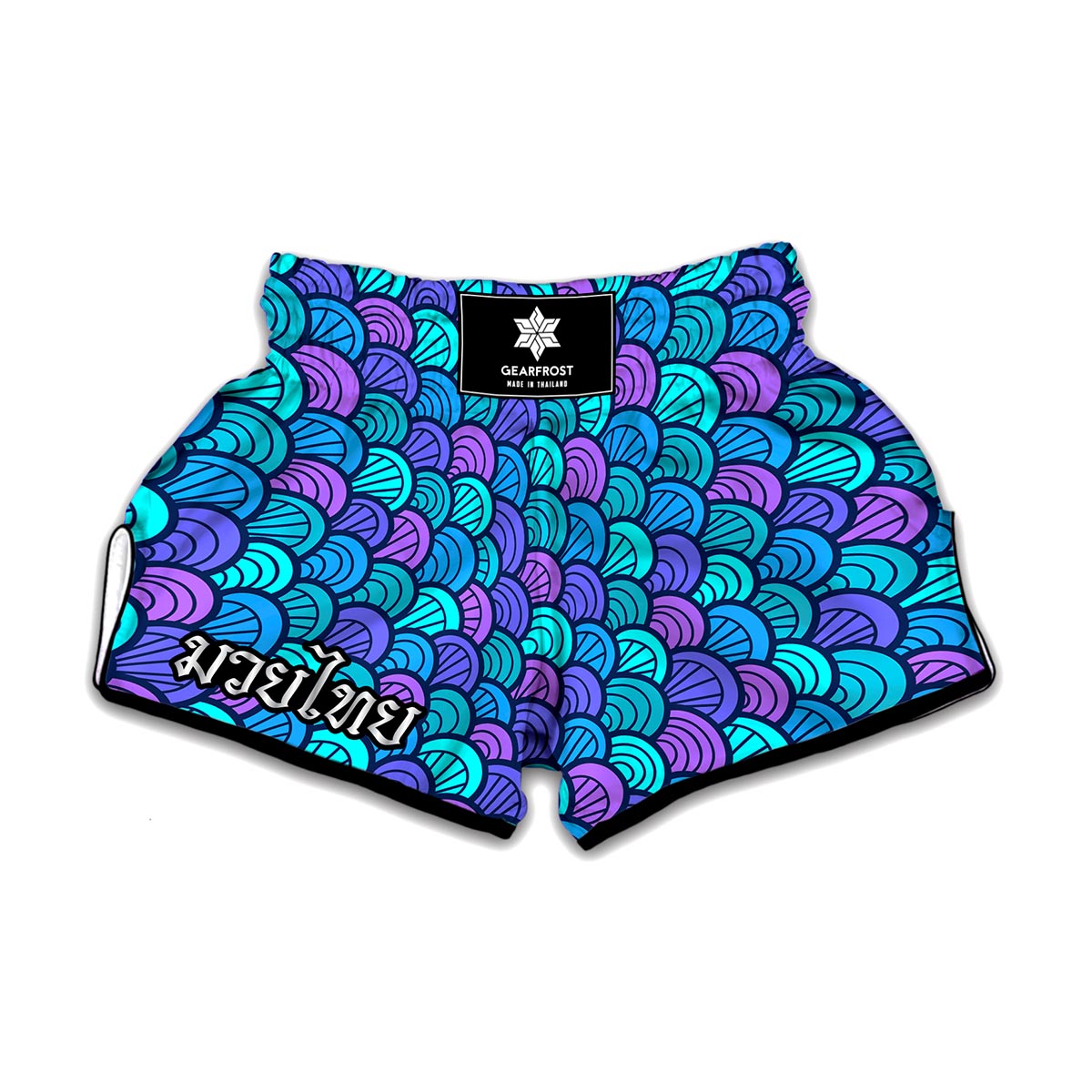 Teal Pink Mermaid Scales Pattern Print Muay Thai Boxing Shorts