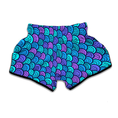 Teal Pink Mermaid Scales Pattern Print Muay Thai Boxing Shorts
