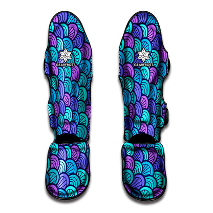 Teal Pink Mermaid Scales Pattern Print Muay Thai Shin Guard