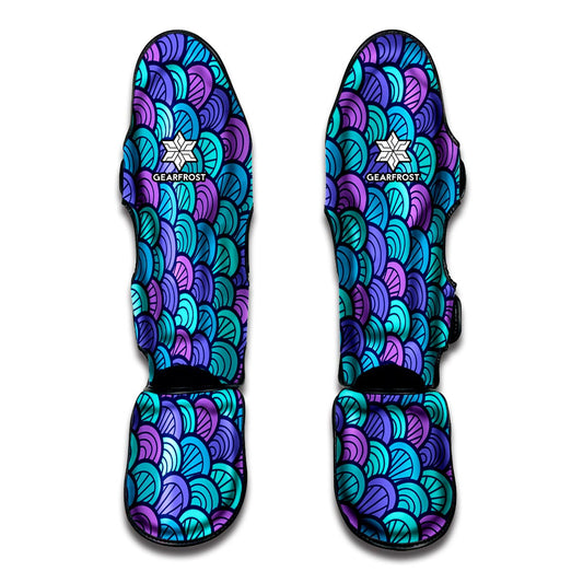 Teal Pink Mermaid Scales Pattern Print Muay Thai Shin Guard