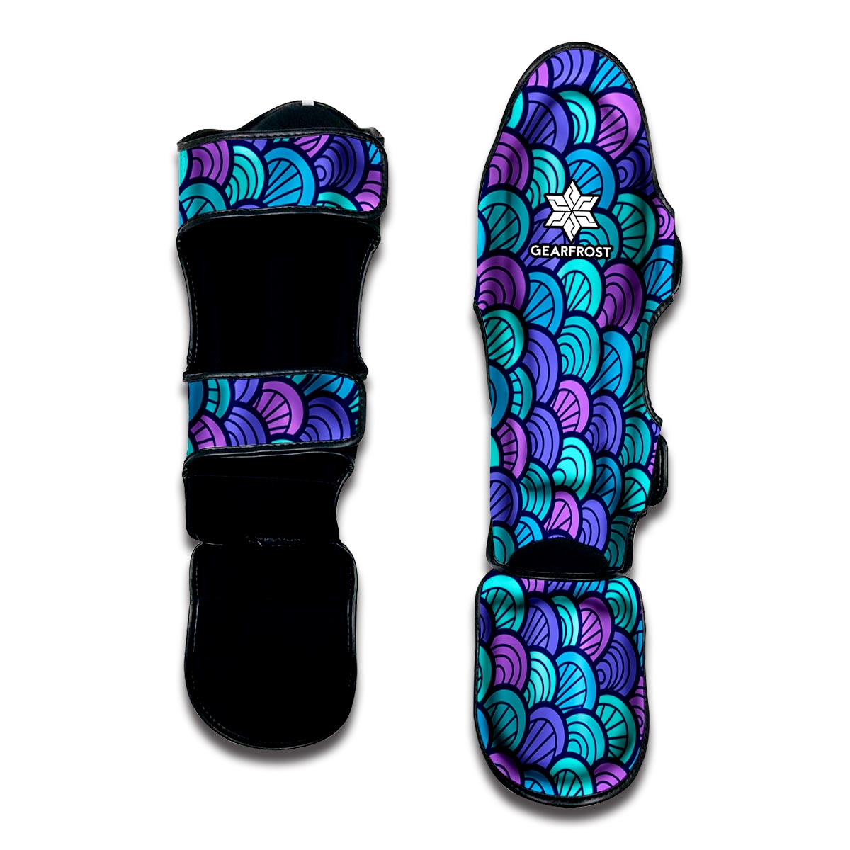 Teal Pink Mermaid Scales Pattern Print Muay Thai Shin Guard