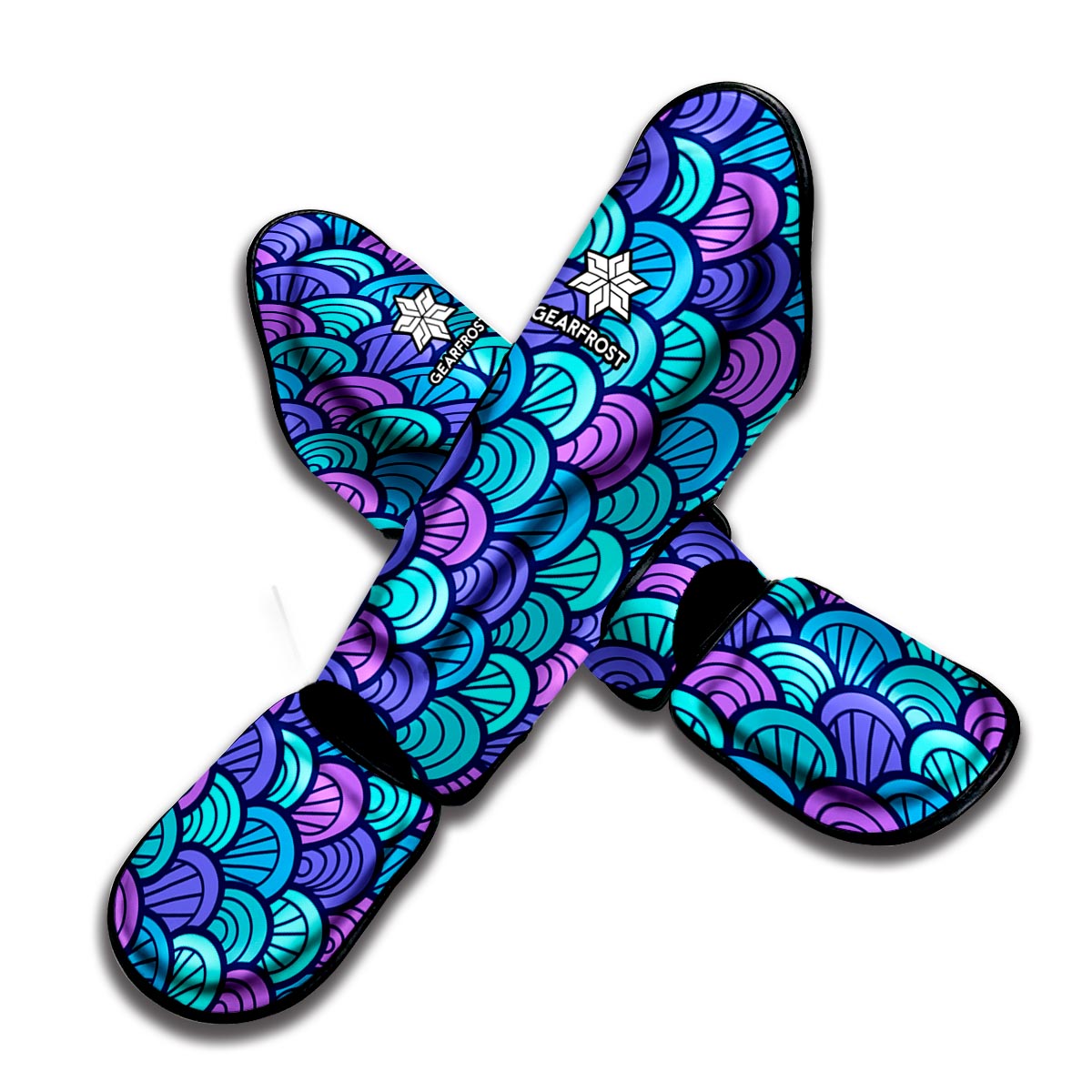 Teal Pink Mermaid Scales Pattern Print Muay Thai Shin Guard