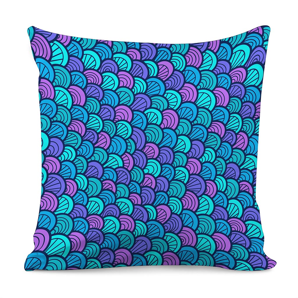 Teal Pink Mermaid Scales Pattern Print Pillow Cover