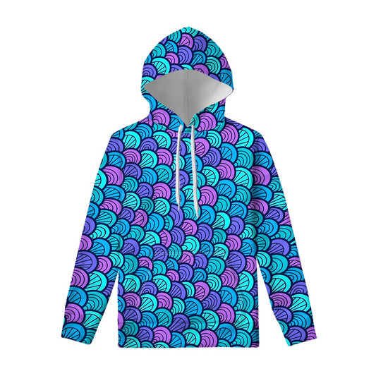 Teal Pink Mermaid Scales Pattern Print Pullover Hoodie