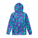 Teal Pink Mermaid Scales Pattern Print Pullover Hoodie