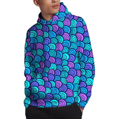 Teal Pink Mermaid Scales Pattern Print Pullover Hoodie