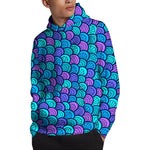 Teal Pink Mermaid Scales Pattern Print Pullover Hoodie