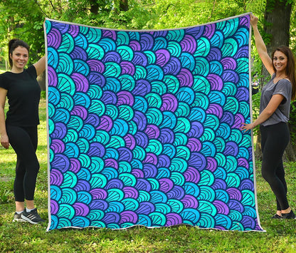 Teal Pink Mermaid Scales Pattern Print Quilt