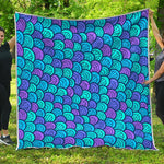 Teal Pink Mermaid Scales Pattern Print Quilt