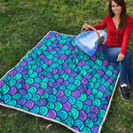 Teal Pink Mermaid Scales Pattern Print Quilt