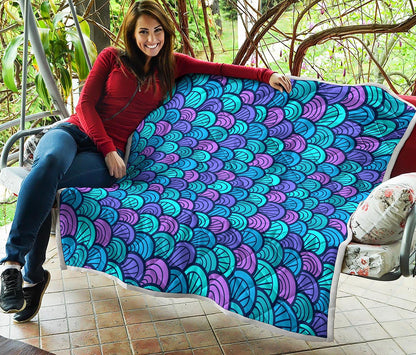 Teal Pink Mermaid Scales Pattern Print Quilt