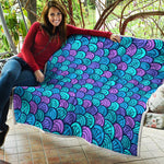 Teal Pink Mermaid Scales Pattern Print Quilt