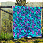 Teal Pink Mermaid Scales Pattern Print Quilt