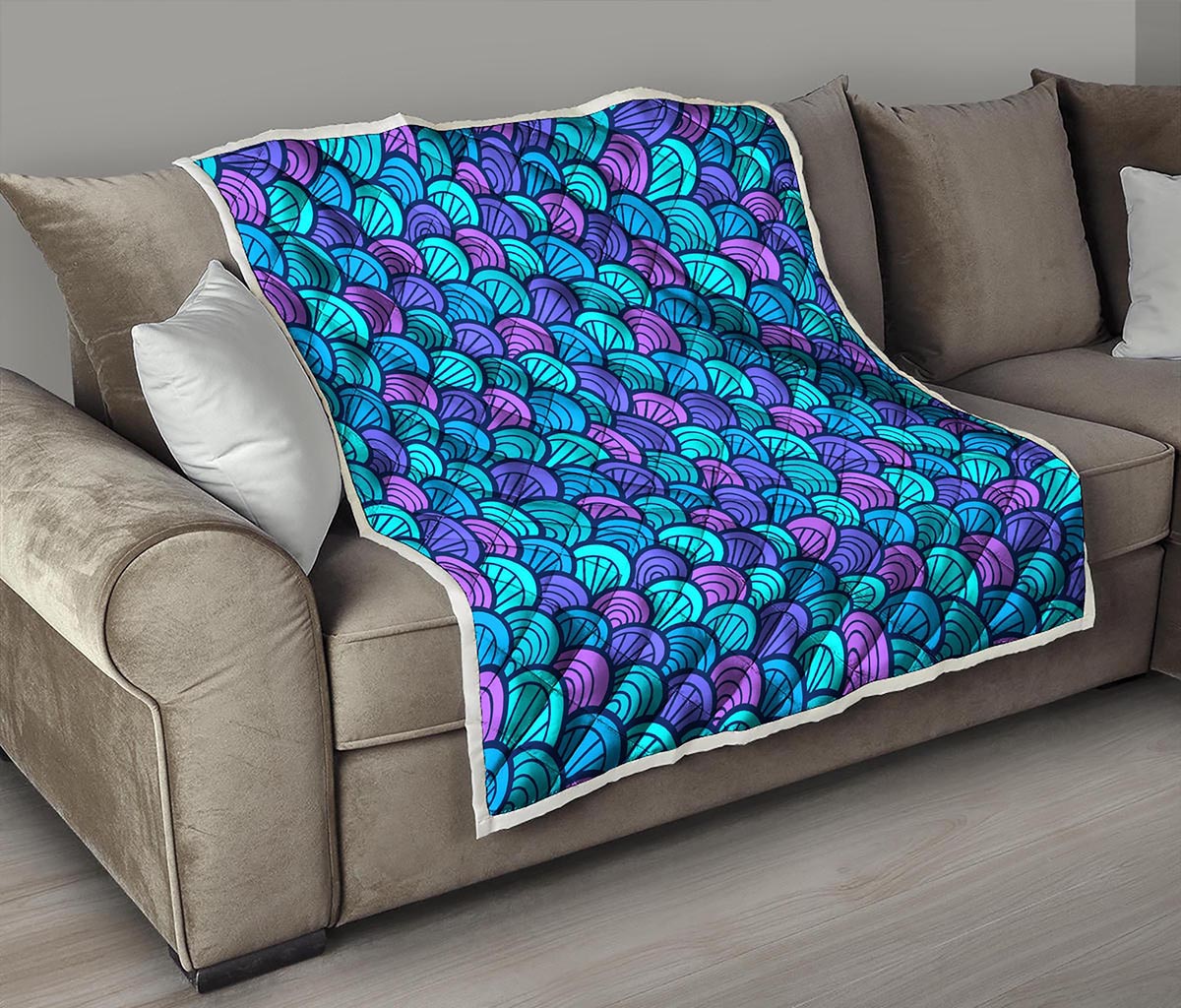 Teal Pink Mermaid Scales Pattern Print Quilt