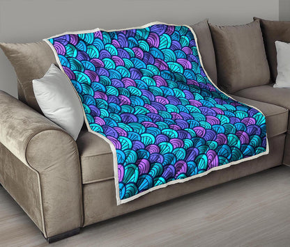 Teal Pink Mermaid Scales Pattern Print Quilt