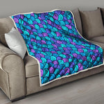 Teal Pink Mermaid Scales Pattern Print Quilt