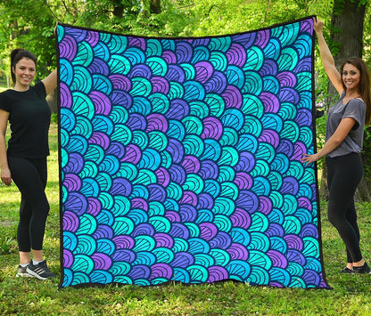 Teal Pink Mermaid Scales Pattern Print Quilt