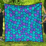 Teal Pink Mermaid Scales Pattern Print Quilt