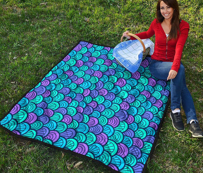 Teal Pink Mermaid Scales Pattern Print Quilt