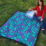 Teal Pink Mermaid Scales Pattern Print Quilt